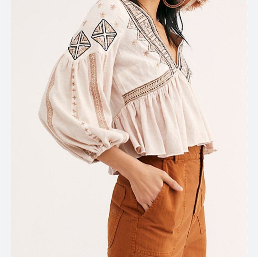 Free People‎ Aria Embroidered Top Size Small